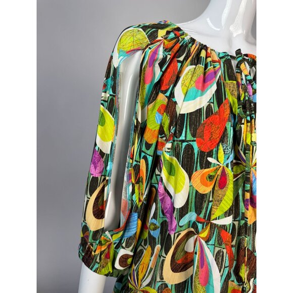 Trina Turk Womens Multicolor Floral Blouse With Elastic Waist & Bishop Sleeves - Picture 2 of 16